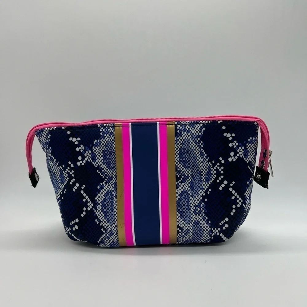 TAYLOR GRAY SARAH LARGE CARRYALL COSMETICS BAG BLUE SNAKESKIN PATTERN NWT